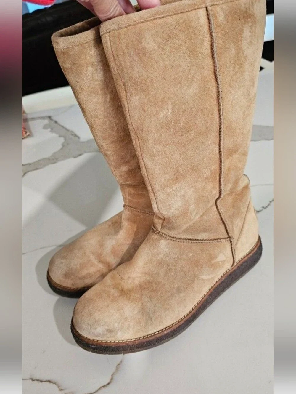 UGG Women's Suede Boots with Patterned Trim - Tan